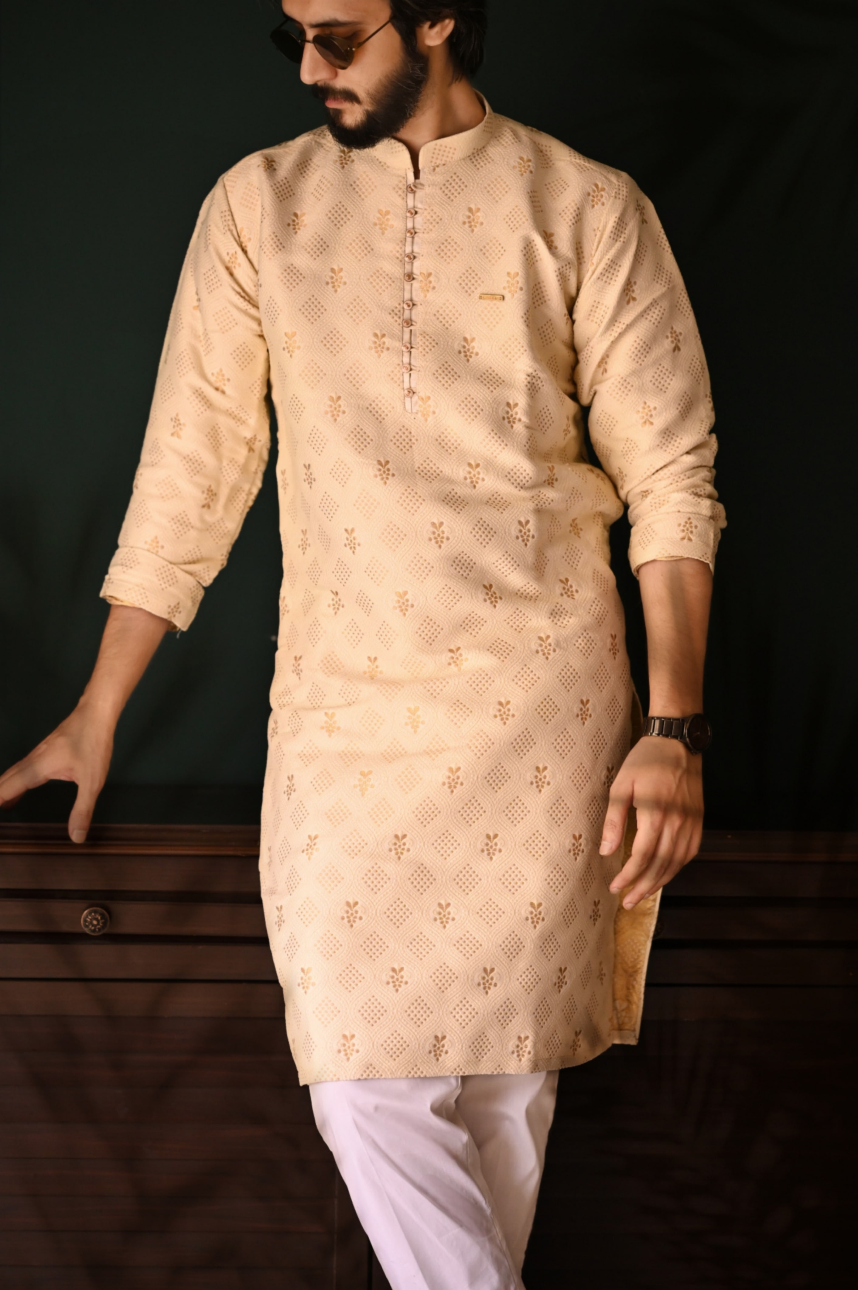 Cream Motif Kurta