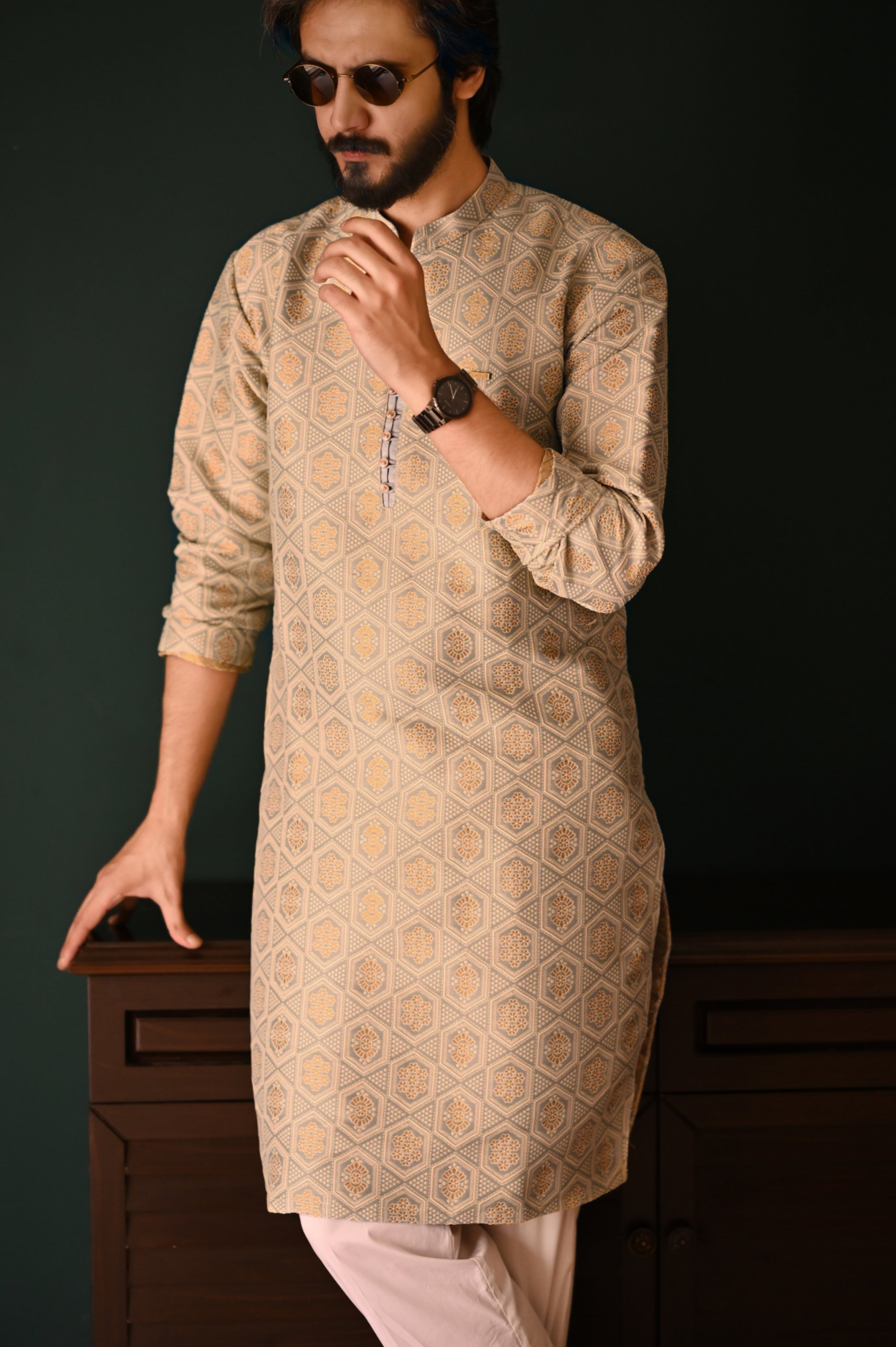 Sky Blue Motif Kurta